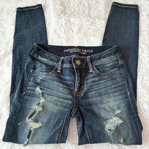 American Eagle Outfitters Women's Ripped Dark Blue Skinny Jeans